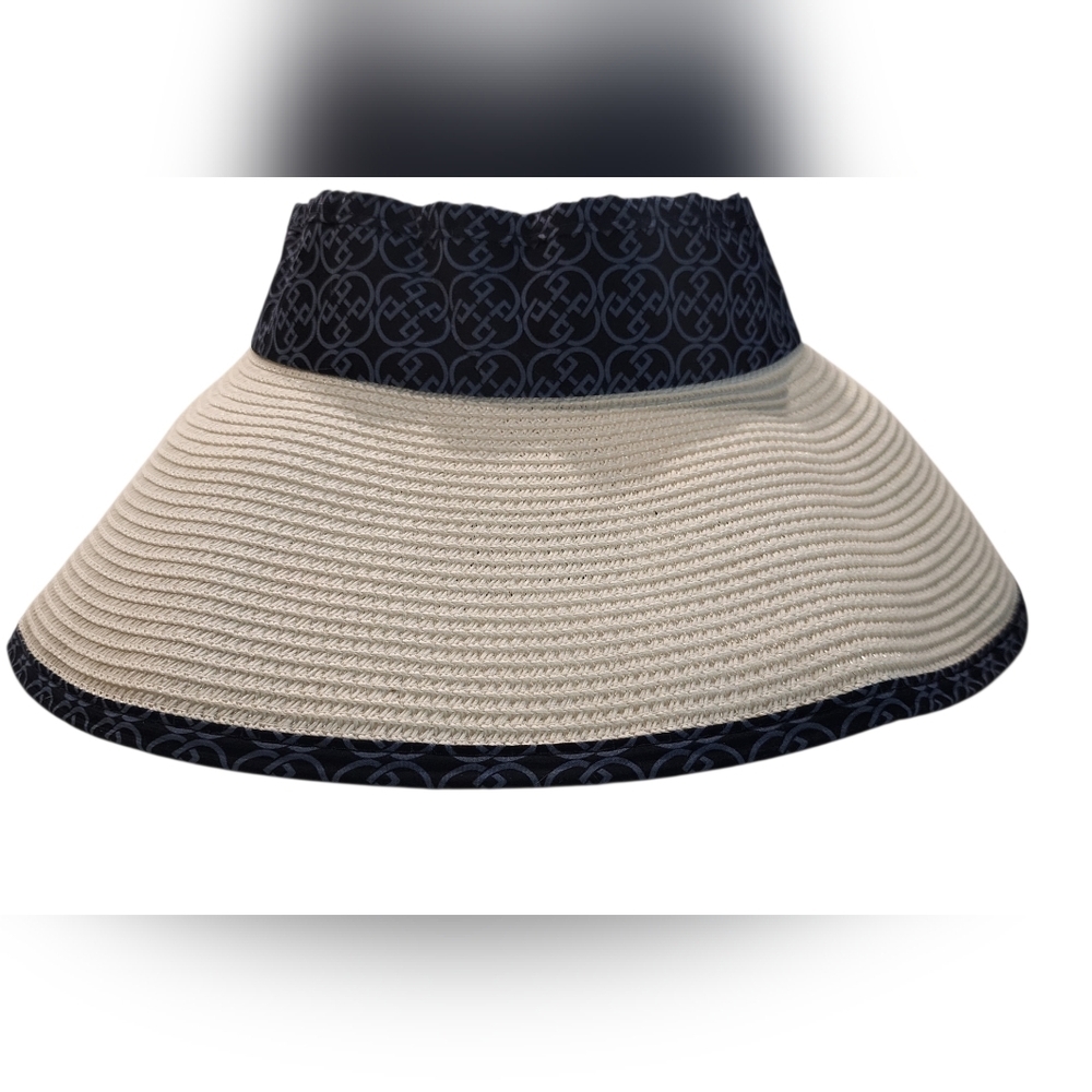 Daisy Fuentes Packable Sun Hat Navy Blue Monogram Print Floppy Wide Brim NWT $38 - Picture 2 of 9